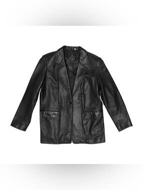 Vintage Preston and York 90s Whipstitch Black Leather Single Button Blazer  Sz L